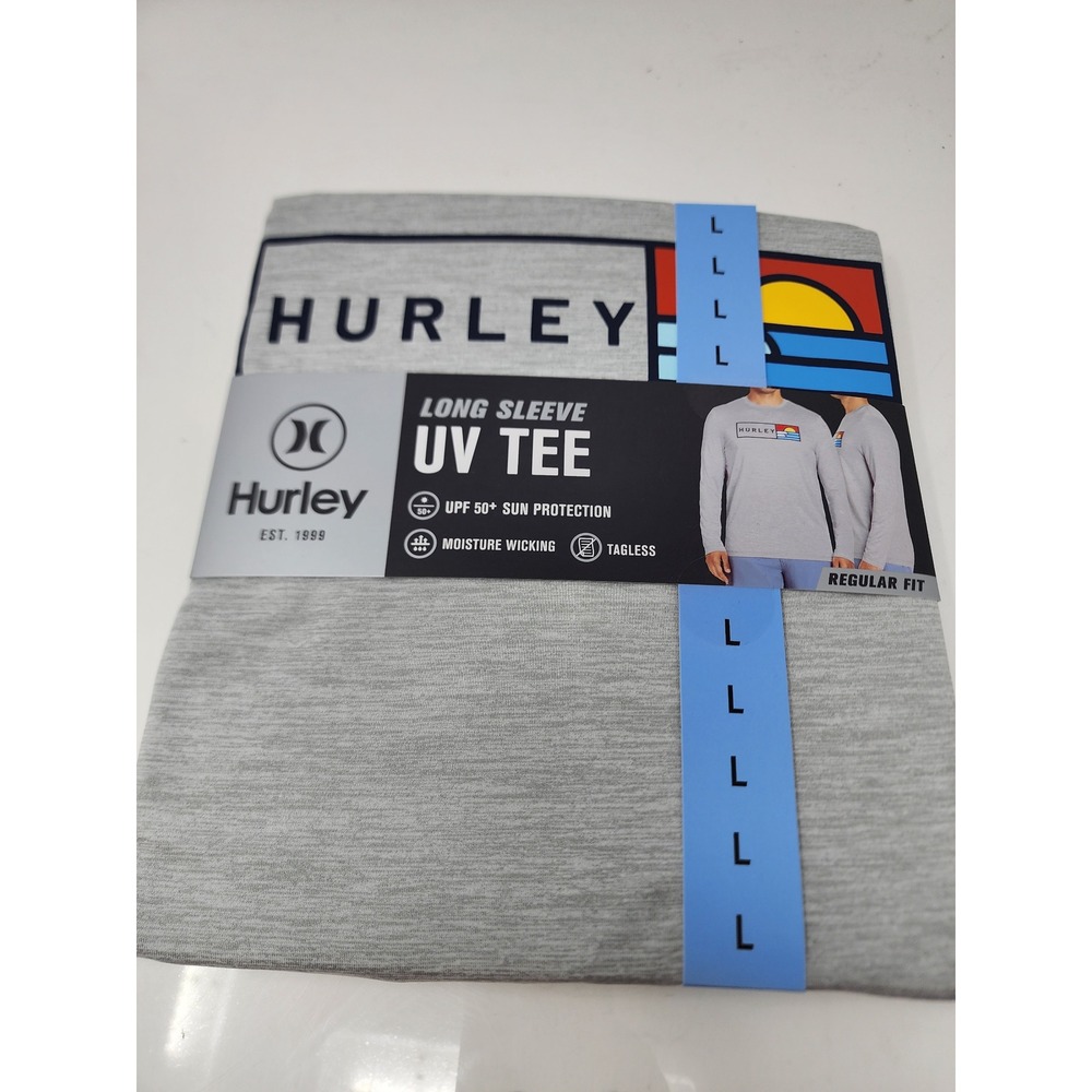 Hurley Mens Long Sleeve UV Tee Gray Polyester Blend Athletic Size Large‎